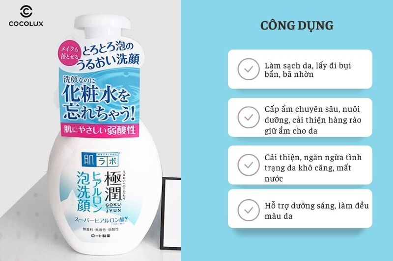 Bọt Rửa Mặt Hada Labo Dành Cho Da Khô Bản Nội Địa Nhật có nhiều công dụng nổi bật