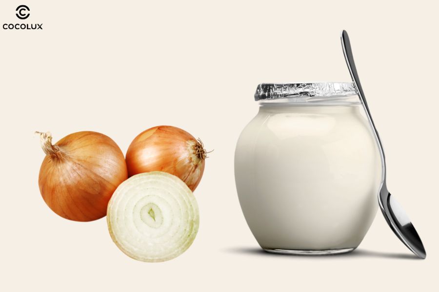 Hành tây kết hợp sữa chua giúp giảm rụng tóc, phục hồi nang tóc và cải thiện độ dày tóc rõ rệt