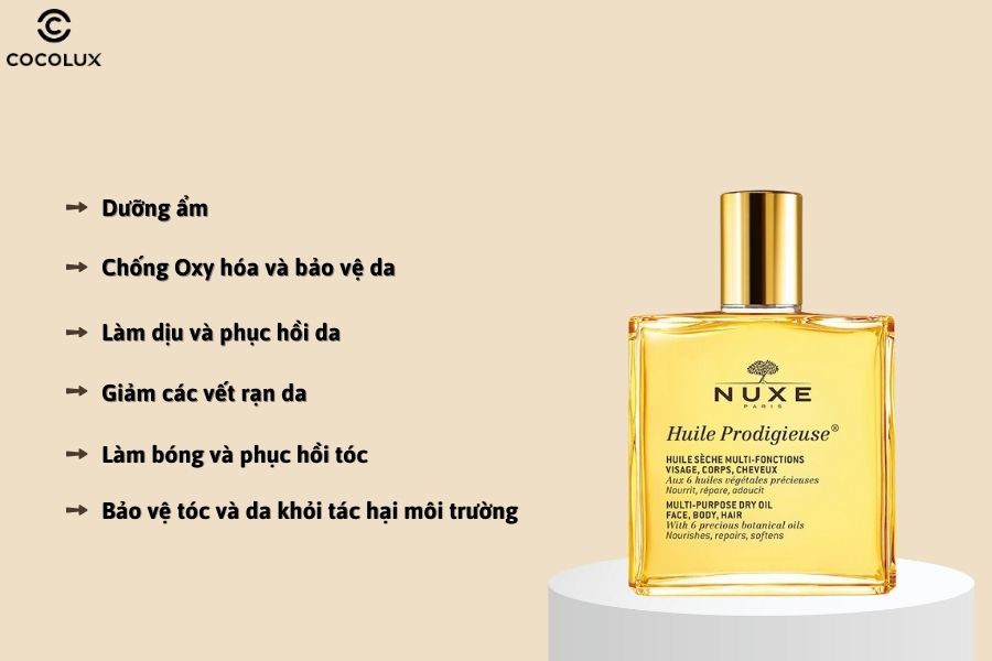 Công dụng chính của dầu dưỡng da dưỡng tóc Nuxe Huile Prodigieuse