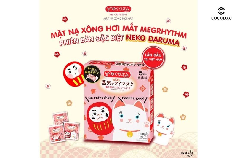 mat-na-xong-hoi-mat-megrhythm-co-may-mau-review-chi-tiet-9 Mặt nạ xông hơi mắt MegRhythm không mùi phiên bản đặc biệt in hình chú mèo may mắn Neko Daruma