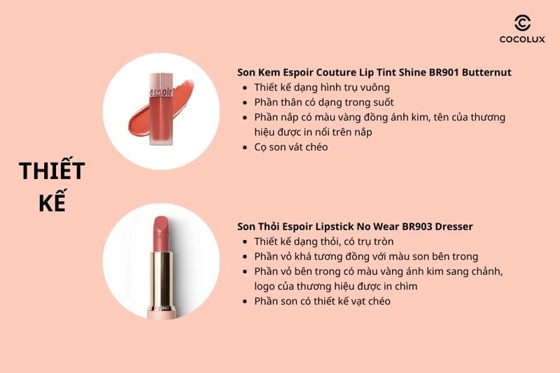 Thiết kế sang trọng của hai dòng son Espoir