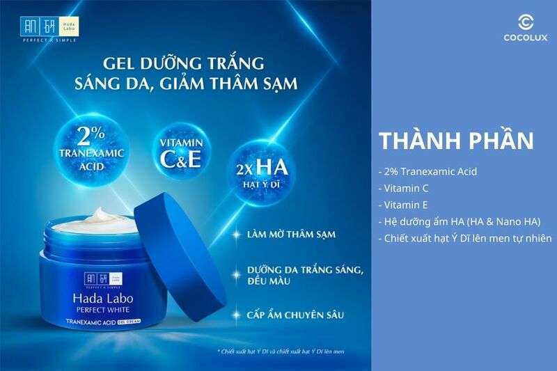 Thành phần của gel dưỡng Hada Labo Perfect White Tranexamic Acid