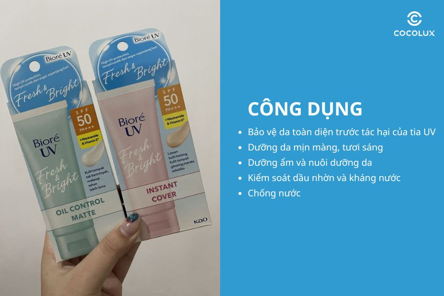 review-kem-chong-nang-biore-uv-fresh-and-bright-spf50-pa-sang-da-rang-ro-4 Công dụng của Kem Chống Nắng Bioré UV Fresh & Bright SPF50 PA+++ Sáng Da Rạng Rỡ
