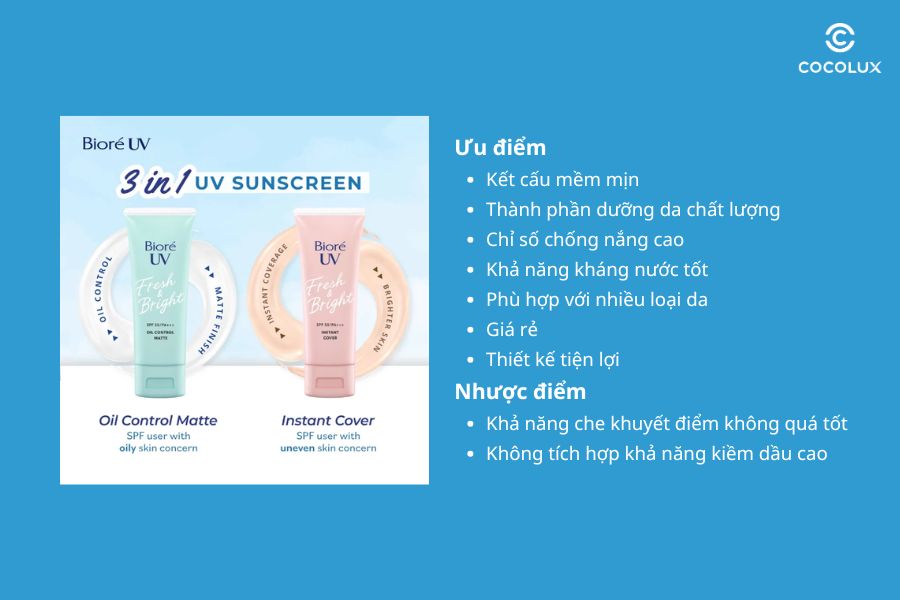 review-kem-chong-nang-biore-uv-fresh-and-bright-spf50-pa-sang-da-rang-ro-5 Ưu điểm và nhược điểm của Kem Chống Nắng Bioré UV Fresh & Bright SPF50 PA+++ Sáng Da Rạng Rỡ