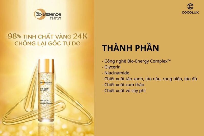 Thành phần của nước dưỡng Bio-Essence Bio-Gold Gold Water