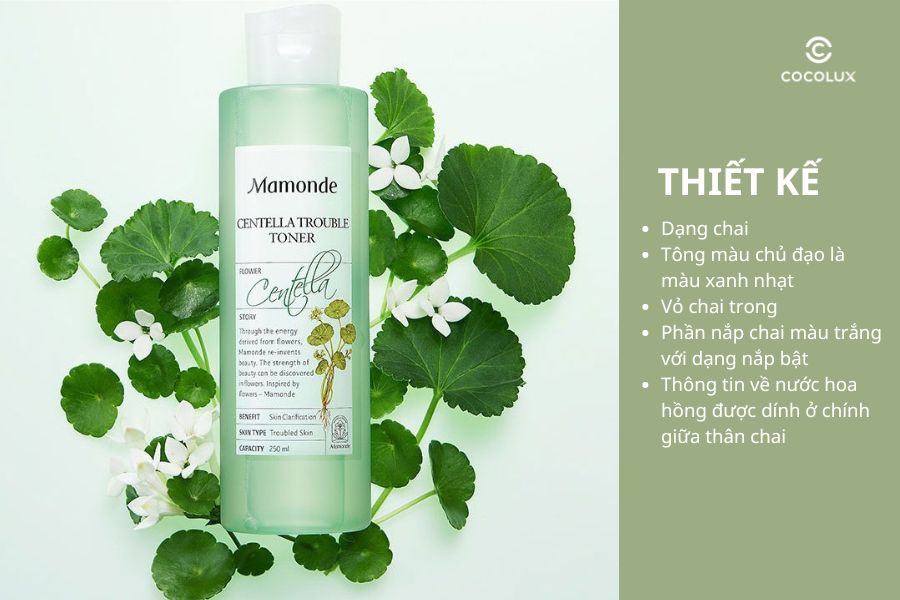 Thiết kế của nước hoa hồng Mamonde Centella Trouble Rau Má Cho Da Mụn 150ml