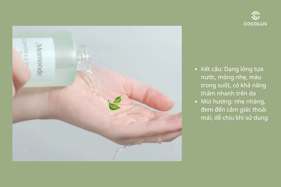 Kết cấu, mùi hương của nước hoa hồng Mamonde Centella Trouble Rau Má Cho Da Mụn 150ml