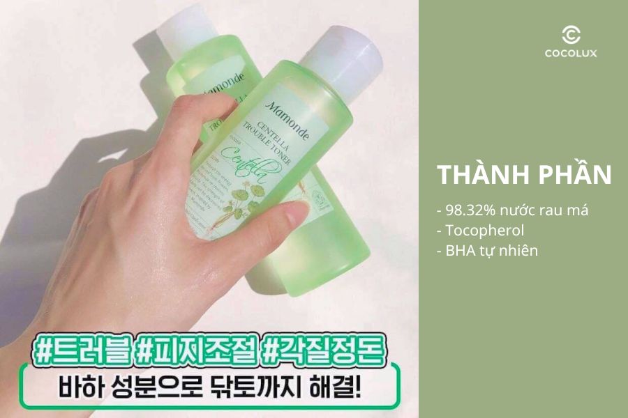 Thành phần của nước hoa hồng Mamonde Centella Trouble Rau Má Cho Da Mụn 150ml