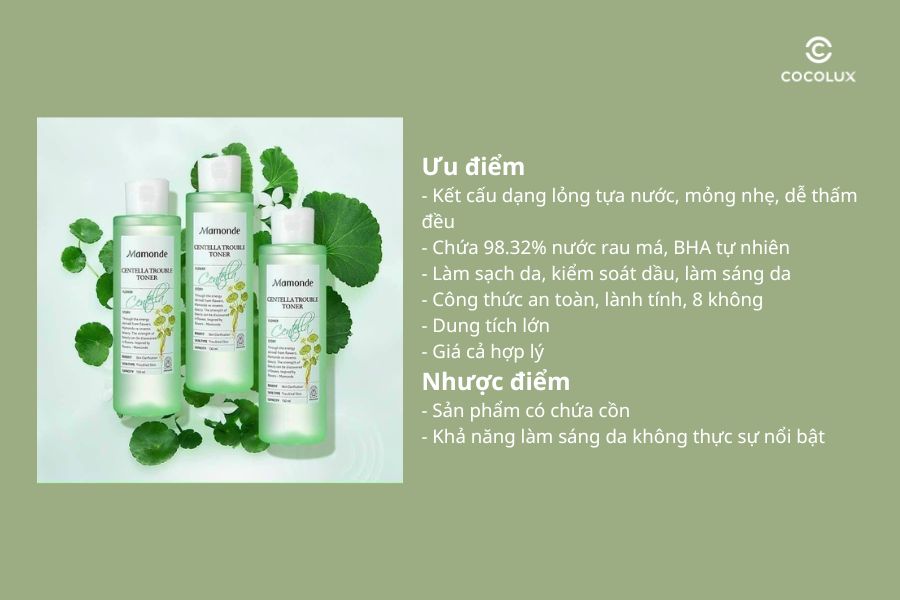Ưu điểm, nhược điểm của nước hoa hồng Mamonde Centella Trouble Rau Má Cho Da Mụn 150ml
