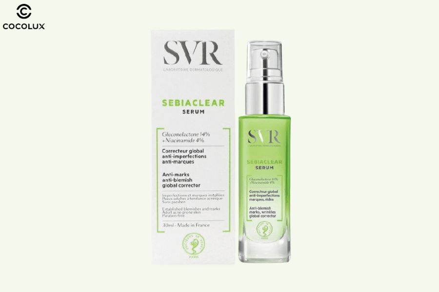 Thiết kế của Serum SVR Sebiaclear làm giảm mụn thâm, mờ nám
